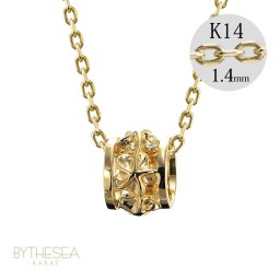 ゴールド ネックレス ハワイアンジュエリー ネックレス イエローゴールド バレル 樽 プルメリア 透かし模様 14K K14イエローゴールド 14k k14カットあずきチェーン太1.4mm ギフトラッピング可能 彼女 妻 女性 レディース プレゼント ハロウィン 【品番：CG-GP105-CH1020】