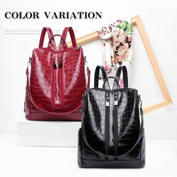 レディース リュックサック クロコダイル調 レザー 3WAY リュック ショルダーバッグ ハンドポーチ 型押し 光沢 軽量 撥水 レディース