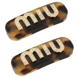 ミュウミュウ MIUMIU バレッタ 5JF091 2DNL F0D01 ロゴ クリスタル プレックス ヘアクリップ 2個セット バレッタ タートス＋ゴールド レディース ヘアアクセサリー 髪留め PLEX CRYSTAL JEWELS