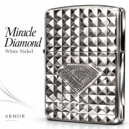 ZIPPO ライター アーマー ミラクルダイアモンド ホワイトニッケル 両面加工 ジッポ Miracle Diamond ダイヤカット 彫刻 シルバー メンズ かっこいい メタル貼り おしゃれ ギフト 重厚 プレゼント
