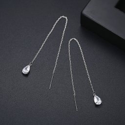 ピアス 両耳用 キュービックジルコニア ホワイト 真鍮 イエローゴールド シルバー アメリカンピアス 揺れる ゆれる ロング チェーン おしゃれ e19102316