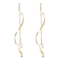 ロングチェーン ピアス 18金 レディース ペリドット 揺れる ウェーブ バー 18k チェーン アメリカンピアス パール おしゃれ アクセサリー 自分用