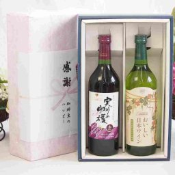実りの秋の贈り物 感謝の贈り物ボックス 国産やや甘口赤ワインと国産ワインセット(国産葡萄100％使用 おいしい日本ワイン 白ワイン やや辛口(山梨県)720mlヴィンテージ実りの収穫 赤ワイン720ml