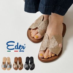 【EDER shoes エダーシューズ】メタリックロープ フラット レザーサンダル (96-ede-1806)レディース ぺたんこ 春 夏 本革 つっかけ リゾート おしゃれ イタリア製 ナチュラル コーデ きれいめ 上品 ナチュラン 30代 40代 50代 母の日