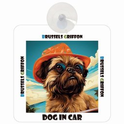 Brussels Griffon ブリュッセル・グリフォン DOG IN CAR 吸盤 犬用 車 かっこいい おしゃれ 犬 イラスト付 海 麦わら帽子 サングラス 夏ドッグインカー ドッグオンボード 安全対策 あおり運転 セーフティサイン 窓ガラス デコ 外出 ドライブ 愛犬車用グッズ カーサイン 吸盤