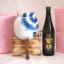 国産有田焼 焼酎サーバー1500cc木代付セット(14.5×15.5cm 1.1kg)井上酒造 本格麦焼酎 初代百助 (大分県) 720ml