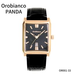 オロビアンコ　腕時計　パンダ　OROBIANCO PANDA　メンズ　OR001-33　スクエア　レクタンギュラー　四角　本革ベルト　5気圧防水　カレンダー　ブランド時計　ビジネス　スーツ　カジュアル　ギフト プレゼント　父の日　入学　就職祝い
