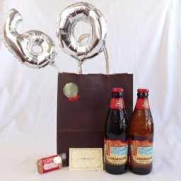 還暦シルバーバルーン60贈り物セット 　　ロングボード・アイランドラガー　355ml×2 メッセージカード付