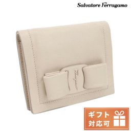 フェラガモ 二つ折り財布 レディース FERRAGAMO カーフ イタリア 22-0288 ベージュ系 財布