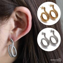ステンレス スネークピアス スタッドピアス シルバーピアス ゴールド 18KGP gold silver 蛇 個性的 スパイラルピアス レディース 女性 金属アレルギー対応 両耳 イヤリング