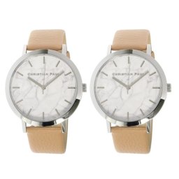 【無料特典付き！】クリスチャンポール 時計 ペアウォッチ 43mm ホワイトマーブル 大理石柄 ヌードベージュ 天然皮革 MR-04MR-04 ブランド カップル 男女 ペアセット 誕生日 プレゼント ギフト 成人 卒業 入学