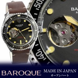 BAROQUE バロック 腕時計 男性 メンズ 自動巻き 日本製 スケルトン レザーベルト ブラック ブラウン ギフト プレゼント BA3005S-02BR