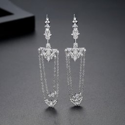 ピアス 両耳用 キュービックジルコニア ホワイト 真鍮 シルバー スタッド 揺れる ゆれる ぶら下がり ロング チェーン エレガント 大きめ 大ぶり e18071010