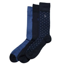 ポロラルフローレン：SUPERSOFT DIAMOND DOT/RIB/FEED STRIPE ソックス 3PK (ネイビー)[ソックス/ 男性下着/ メンズインナー/人気ブランド/おすすめギフト/誕生日プレゼント/メンズファッション]