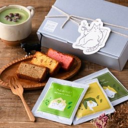 プレゼント 可愛い猫のイラストタグ のほっこり抹茶ラテBOXギフト　抹茶ラテ3　パウンドケーキ3　ネコ好き　ネコグッツ 誕生日プレゼント　