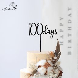 【 アクリル製 】100days ケーキトッパー ブラック  | 日本製 誕生日 ケーキ バースデー 成長記録 おしゃれ 赤ちゃん インスタ デコレーション お祝い 金 かわいい インスタ映え お食い初め 飾り 百日記念 祝百日