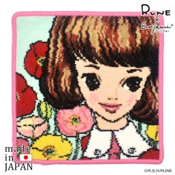 RUNE【内藤ルネ × アーンジョー】ポピーと少女 日本製 シェニール織 ハンカチ アーンジョー Enjeau ラッピング対応可 ※ネコポス便発送
