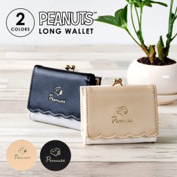 財布 三つ折り SNOOPY  PEANUTS ピーナッツ スヌーピースカラップ カード 多収納 合皮 レザー 模様 レディース ワンポイント 女の子 ブラック ベージュ 学校 学生 ロゴ お札 コイン がま口 コンパクト フェイクレザー 4550451062677
