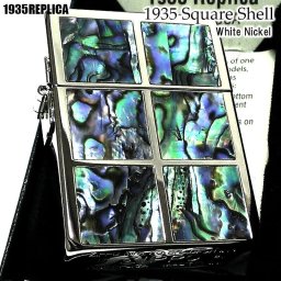 ZIPPO 1935 レプリカ 復刻 シェル ホワイトニッケル シルバー ジッポ ライター 鏡面仕上げ スクエア かっこいい 両面加工 貝貼り  おしゃれ メンズ レディース プレゼント ギフト