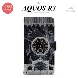 SH-04L/SHV44 AQUOS R3 手帳型スマホケース カバー 時計 妖精 黒 白  nk-004s-r3-dr1258