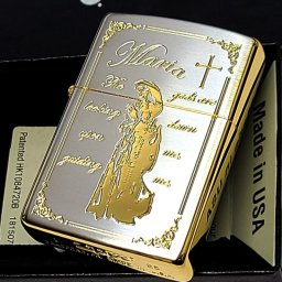 ZIPPO マリア&クロス ジッポ ライター おしゃれ シルバー ゴールド エッチング彫刻 金差し かっこいい メンズ 金銀 ギフト お守り プレゼント
