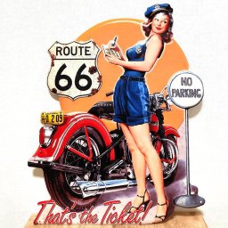 ブリキ看板 大型 ビンテージ セクシー ルート66 That's the Ticket 女性 バイク ROUTE66 アンティーク おしゃれ アメリカン 壁掛け プレート 壁飾り かわいい 雑貨 大きい 可愛い ガレージ インテリア サーファー カフェ 店舗