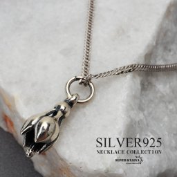 シルバー925 ベルネックレス 百合 シルバー 細身 6面カット ダブル喜平 鐘 フラワーネックレス 燻し加工 金属アレルギー対応 ペンダント