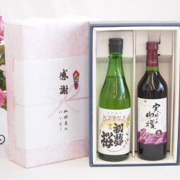 実りの秋の贈り物 感謝の贈り物ボックス 日本酒純米酒と国産ワインセット(実りの収穫 赤ワイン やや甘口(山梨県)720ml初夢桜 夢吟香純米酒 720ml