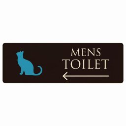 トイレ プレート 木製 MENS ねこ 猫 ネコ ブラック カラー 左 矢印 長方形 27x9cm方向案内 進路ドア サインプレート ピクトサイン トイレマーク表示 案内 注意 施設 御手洗 TOILET おしゃれ シンプル 安全対策