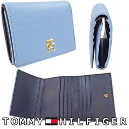  TOMMY HILFIGER トミーヒルフィガー 三つ折り財布 小銭入れ無し コンパクト AW0AW14634 C1Z レディース ブルー 海外正規品 無料ラッピング可