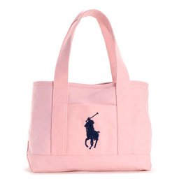 ポロ ラルフローレン POLO RALPH LAUREN ポニー ロゴ刺繍 トートバッグ ショルダーバッグ 950189 SCHOOL TOTE MD ライトピンク＋ネイビー