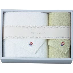 今治タオル やさしいたおる バスタオル フェイスタオル セット グリーン [26-0096-122] YT-24400G | 綿100% ふわふわ 肌ざわり 今治生まれ 化粧箱入 日本製 | 結婚 出産 内祝い お返し 御祝い ギフト プレゼント | タオルギフト さわやか | ギフト対応