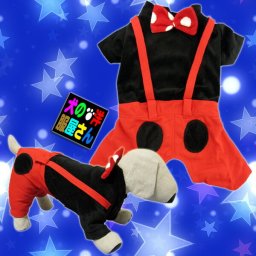 犬服 水玉柄蝶ネクタイつきロンパース 黒シャツ＆レッドパンツ ( 中型犬用 )  柴犬 バグ スタンダードプードル