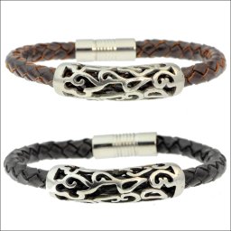 【誕生日におすすめ】 シンプル唐草模様アラベスク柄入りレザーブレスレット手首サイズ15～17.5センチ カラー2種類 記念日ギフト 妻 彼女へ 贈り物 ジーラブ
