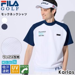 FILA GOLF フィラゴルフ Tシャツ 半袖 メンズ ゴルフウェア 吸汗速乾 ドライ UVカット 紫外線対策 ストレッチ モックネック スポーツ ブランド ティーシャツ トップス シンプル おしゃれ M L LL 3L 大きいサイズ 白 2024ss karlas