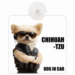 CHIHUAHTZU チワズー DOG IN CAR 吸盤 収れん火災防止タイプ 車内用 セキュリティガード風 ちょい悪 ドッグオンボード 安全対策 あおり運転 セーフティサイン 窓ガラス カーサイン 車 犬