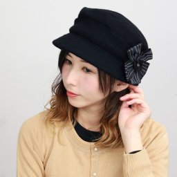 帽子 サイズ調節 エステルサテン起毛 アンゴラ混 クロッシェ レディース 冬 40代 50代 60代 日本製 帽子 秋冬 個性的 日よけ クロシェハット コサージュ 花 リボン / 黒 ブラック 母の日 プレゼント レディース 帽子 ギフト 母の日