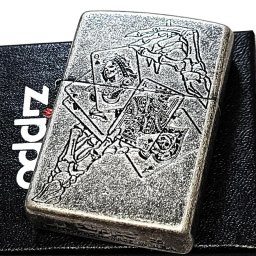ZIPPO アンティークポーカー トランプ 銀燻しバレル ジッポ ライター ユーズド加工 シルバー 渋い かっこいい メンズ おしゃれ ギフト プレゼント