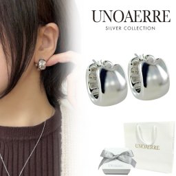 雑誌掲載 正規品 ショッパー付き UNOAERRE ウノアエレ ピアス かわいい シルバー925 フープ ボリューム レディース 誕生日 プレゼント SILVER COLLECTION ロジウムコーティング ホワイト 成人 卒業 入学