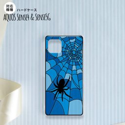 sense4 sense5 Aquos sense4/5 背面ケース カバー ステンドグラス風 おしゃれ 蜘蛛の巣 A ブルー ステンドグラス風 かわいい おしゃれ 背面ケース nk-sens4-sg26