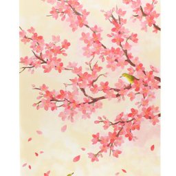 メール便送料無料　暖簾 のれん 85X150cm 山中奈緒子「桜と鳥」11328 日本製  間仕切り カーテン タペストリー 目隠し 玄関 階段 洗面所 キッチン 台所 部屋 仕切り 棚 パントリー