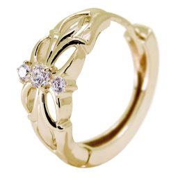 フープピアス メンズ フープ ピアス クロス 片耳用 ダイヤモンド 誕生石 4月 百合の紋章 ユリ 10金 10k