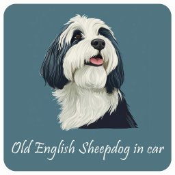 名入れ可 ドッグ カーステッカー イラスト付 Dog in Car オールドイングリッシュシープドッグ Bタイプ セーフティサイン 犬種別 正方形 13x13cm シール リア あおり運転対策 Dog Sticker 屋外 屋内 防水 安全対策 カーサイン