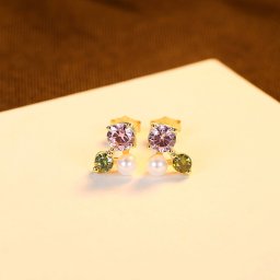 ピアス 両耳用 FORMICA Nanocrystal ホワイトとマルチカラー シルバー925 イエローゴールド シルバー スタッド イミテーションパール 人工パール ce20091517