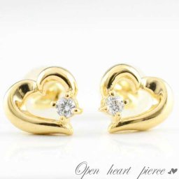 ピアス レディース ダイヤモンド 18金 オープンハート ハートピアス k18 イエローゴールドk18 0.07ct 18k ダイヤピアス スタッドピアス クリスマス
