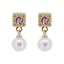 真珠 ピアス レディース 淡水パール k18 ピンク イエロー シンプル ピンクトルマリン 18k 母の日 2024