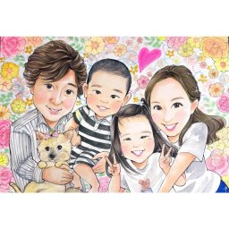 家族写真の代わりになる記念写真風の似顔絵 写真にはないあたたかみのある思い出になります 結婚記念日 誕生日 入学 入園 家族の節目の思い出にあきよ
