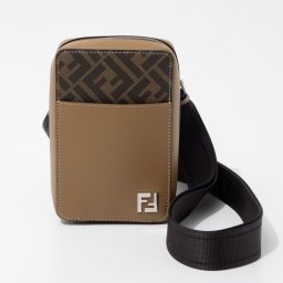 フェンディ FENDI 7AS239 AFF2 ショルダーバッグ メンズ バッグ スマホショルダー ミニバッグ ジャカードファブリック フォンケース ホルダー FFスクエア ロゴ レザー カジュアル お出かけ プレゼント ギフト 鞄 サンド