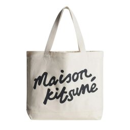 メゾンキツネ MAISON KITSUNE トートバッグ ハンドライティング キャンバストート ポケット テキスタイル ロゴ カバン コットン 通学 PW05124WW9042 P700 レディース メンズ ユニセックス オフホワイト系