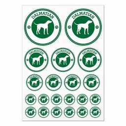 ドッグ ステッカー ダルメシアン グリーン A4サイズ まとめて詰め合わせ 丸タイプ サイズ別 21枚セット 犬種別 シール カーステッカー 愛犬 キャンプ 持ち物 ドッグフード用 肉球マーク